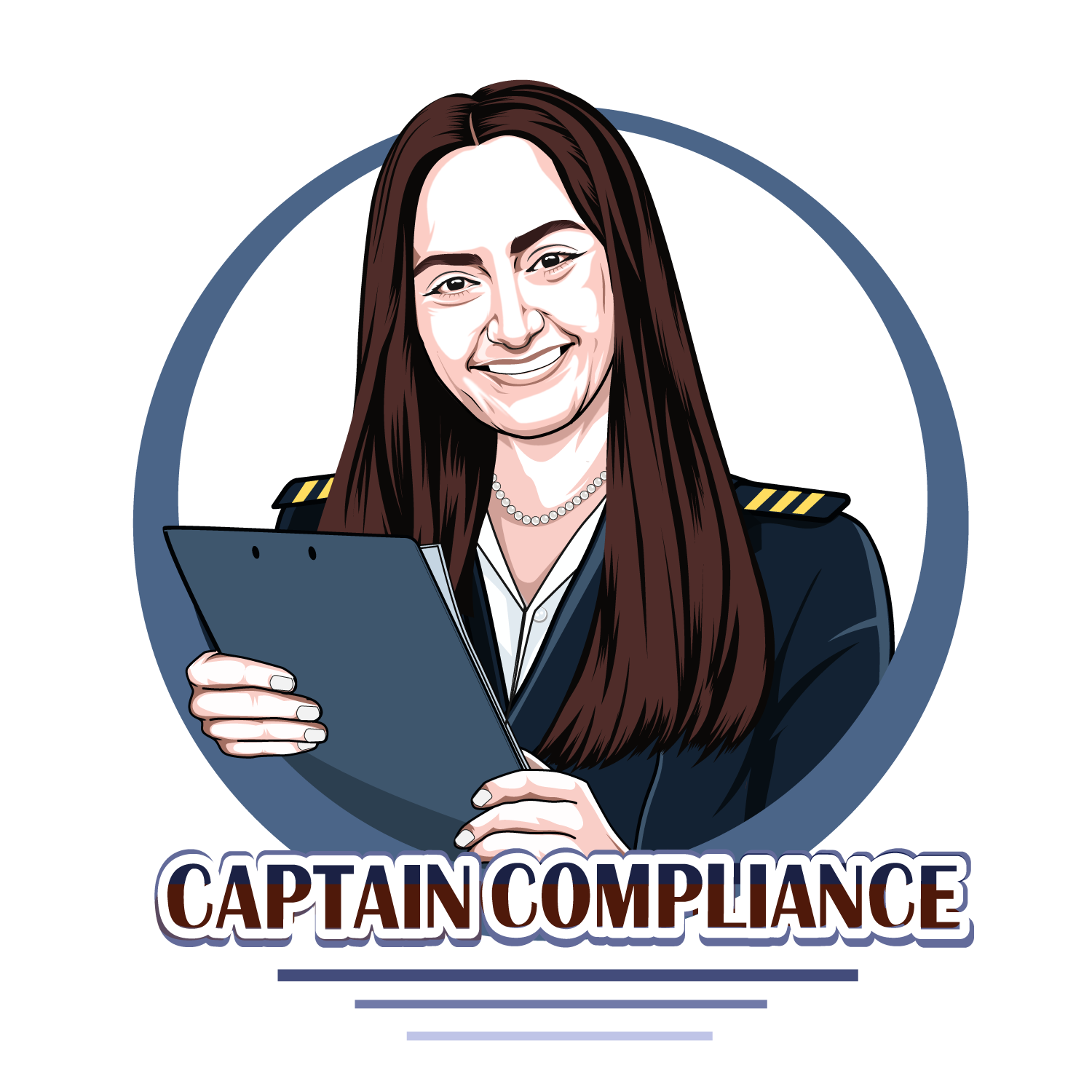 Captain Compliance — Taylor Levy illustrated as a compliance captain character, the detail-driven force behind The Compliance Organization
